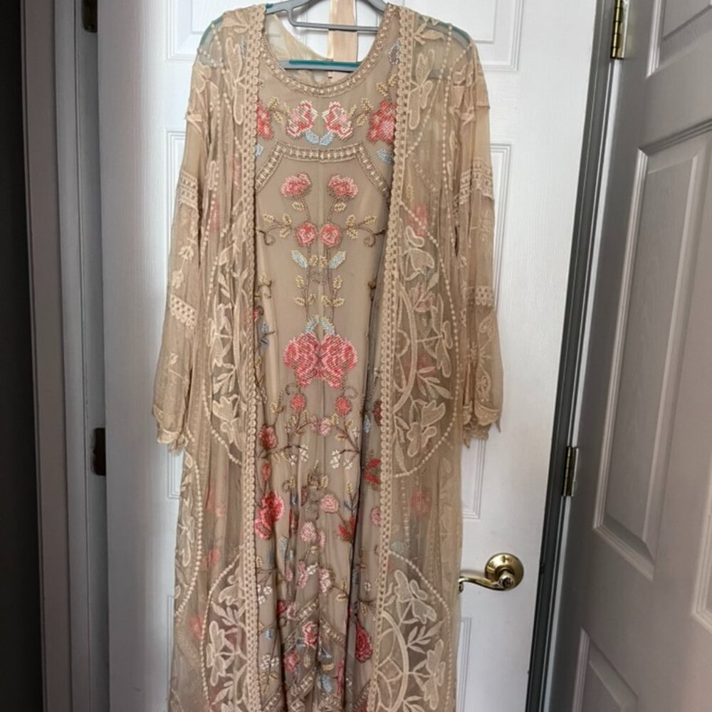 Tolani Collection Embroidered Duster & Ember Floral Dress Set